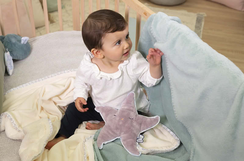 Boule calda o fredda per bambini a forma di stella marina con busta interna contenente argilla e fiori di lavanda, adatta fin dalla nascita